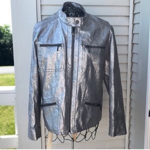 Chicos silver leather jacket EUC